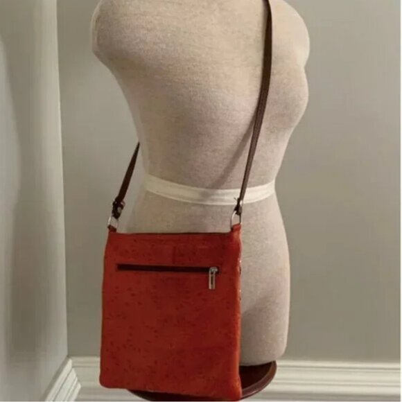 Vera Pelle Genuine Leather with Embossed Detail Crossbody Orange and Brown Color - Picture 4 of 10